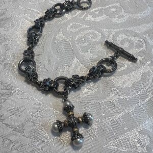 Konstantino Bracelet with Sterling Silver, 18K Gold and Pearl Maltese Cross